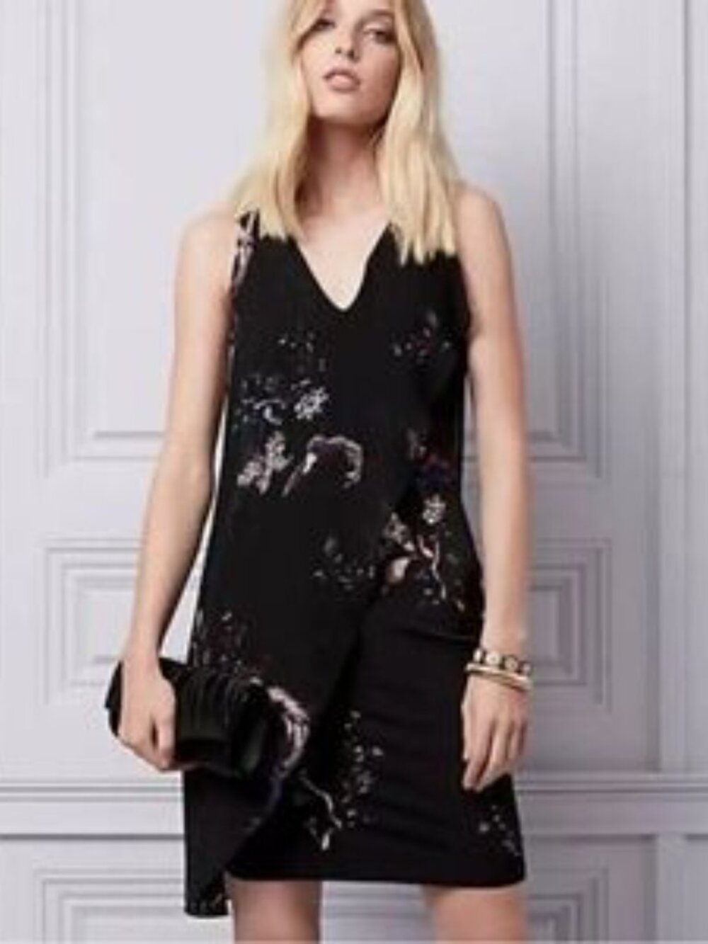Le Chateau Flowy Black Dress with Birds